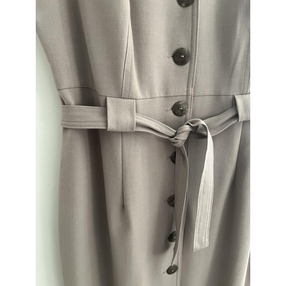 Connected Apparel Dress Womens 12 Taupe Button Front Belted Midi Cap Sleeve Work - Picture 6 of 11